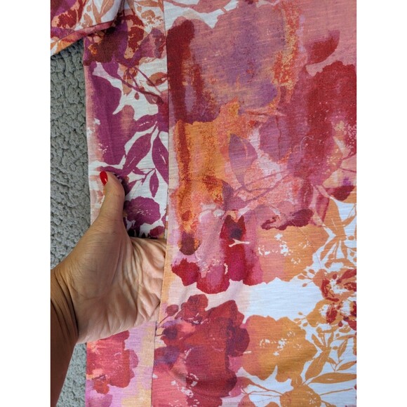 Susan Graver Weekend Top Size 2X Pink Red Stretch Floral Womens Cozy Pockets - Picture 5 of 12